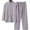 Generisch Costume da uomo in lino tradizionale due pezzi in stile cinese Kung Fu Tai Chi, tuta da jogging leggera traspirante tuta sportiva, grigio, L