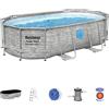 Bestway Piscina Fuori Terra con Telaio Portante Piscina Esterna da Giardino in PVC Effetto Pietra Ovale Ø 427x250x100h cm con Pompa Filtro da 2.006 l/h - 56714 Power Steel Swim Vista