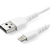 StarTech.com Cavo da USB-A a Lightning da 1 m bianco- Robusto e resistente cavo in fibra aramidica da USB tipo A, Certificato Apple Mfi (RUSBLTMM1M)