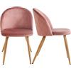 FurnitureR Set di 2 sedie da pranzo in velluto, imbottite, per il tempo libero, seduta con cuscino in velluto e gambe in metallo di quercia, per soggiorno, colore: rosa