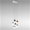 Gea luce SFERA S/6 LAMPADARIO SOSPESO IN METALLO SATINATO BIANCO E DIFFUSORI IN VETRO 3 COLORI 6 LUCI ATTACCO G9