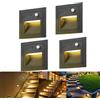 SUBOSI 4 luci a LED per scale, in alluminio, 3 W, 230 V, luce bianca calda, per esterni, con sensore di movimento, lampada da parete, luce graduale, IP65, impermeabile