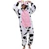 chuangminghangqi Pigiama Donna Lungo Inverno Un Pezzo Animale Costume Costume Adulto Tuta Signore Accogliente Pigiama Pile Onesie Vestiti con Cappuccio (Mucca Rosa, XXL)