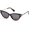 Max&Co. MO0101 Occhiali da Sole Donna, Occhiali da Sole in Metallo Leggeri ed Eleganti, Custodia Inclusa, Forma Lente Gatto, Lenti Fumo, Nero Lucido