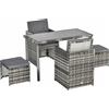 Outsunny Set 11 Pz Tavolo da Giardino con Sedie, Pouf e Cuscini, in Rattan PE, Grigio