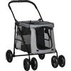 PawHut Carrello per Cani con Cuscino, 3 Tasche Laterali, Pieghevole, Carrello per Cani, 102 cm x 62 cm x 105 cm, Grigio | Aosom Italy