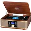 Trevi TT 1042 DAB Giradischi Stereo DAB/DAB+ con Mp3, USB, Bluetooth, AUX-IN, Presa Cuffia, Altoparlanti Incorporati, Mobile in Legno con Coperchio, no size