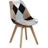 Totò Piccinni Sedia FUTURA con cuscino imbottito e gambe in LEGNO di faggio dal desing scandinavo (1, Tessuto Patchwork Elegant)
