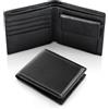 GlasFlength Portafoglio Uomo con Blocco RFID, PU Pelle Slim Portafogli con 1 Tasca Portamonete 6 Slot per Carte Credito 2 Scomparti Banconote Grande Capacità Verticale Wallet (Nero)