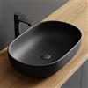Planetmöbel Aquil Deluxe Lavabo ovale | Lavabo da appoggio per bagno e WC degli ospiti | Lavabo a mano senza foro per rubinetto e troppopieno, nero opaco, 60 x 40 x 15 cm