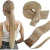 Hetto Extension Capelli Veri Coda Bionda Dorata con Bionda Decolorata Extension Capelli Coda Corta 30 cm 70 g #14/613