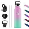 Vikastar Borraccia Termica, 500ml senza BPA, Thermos per Bevande Calde, Acciaio Inox, Borraccia Bambini, a Prova di Perdite, Borraccia per Scuola, Palestra, Sport, Rosa & Verde