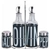 Villa d'Este Home Tivoli 1996 Set condimento olio, aceto, sale e pepe in vetro e acciaio inox, stand in ferro, nero, Bigismore