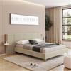 DEGHI Letto matrimoniale contenitore 160x200 cm in tessuto tortora con mensole integrate rovere chiaro e piedi in metallo oro - Nalfo