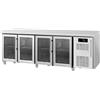 Ristoattrezzature Modello: 119060040112976,Tavolo frigo refrigerato 4 porte in vetro, in acciaio inox -2 +8 °C 223x70x85h cm tropicalizzato