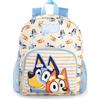 Bluey Zaino per bambini | Zaino unisex con personaggi Bingo stampa su tutta la superficie in beige | Mini borsa per bambini con cinghie regolabili e tasche in rete per bottiglie d'acqua | Merchandise