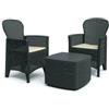 Ipae Progarden Set da esterno o interno Tree effetto rattan 1 Tavolo + 2 Poltrone Con Cuscini Antracite