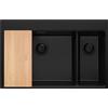 PRIMAGRAN Lavello da Cucina Tutto Nero 78x50cm, Lavandino da Cucina a 2 vasche + Sifone Classico + Tagliere, Lavabo da Cucina Incasso al mobile 80cm - Oslo Duo