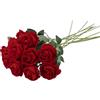 QWORK® 12 pezzi di rose artificiali, rose rosse fiori artificiali con lunghi steli di plastica per matrimonio, decorazioni per la casa