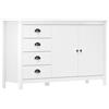 Gecheer Gehceer Credenza,Moderna,con 4 Cassetti,e 2 Ante,in Legno Massello di Pino,Bianco,130x40x80 cm,Armadio per Soggiorno Moderno con Cassetti,Credenza per Soggiorno,Credenza con Cassetti