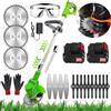 Knutat Tagliabordi a Batteria 24V Decespugliatore Elettrico con 2*Batteria e Caricatore, con 3 Tipi di Lame,Testata e Maniglia Telescopica per Prato Campo da Giardino