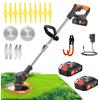 Wrneaoch Decespugliatore a batteria con lama in metallo 21 V con 2 ruote rimovibili 19 lame diametro di taglio 15 cm decespugliatore senza fili Manico retrattile per prato e giardino