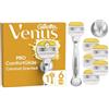 Gillette Venus Pro ComfortGlide Rasoio Da Donna, Al Profumo Di Cocco, 6 Lamette Di Ricambio, Lamette Donna Adatte a Depilazione Intima, Manico In Metallo Riutilizzabile E Gancio Per Doccia