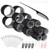 Svalor Set di 37 bigodini autoadesivi per capelli neri con 4 misure 60 mm, 48 mm, 36 mm, 25 mm, bigodini Jumbo con 20 mollette e 1 pettine per capelli lunghi e medi