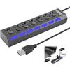Hemlosk Hub USB 2.0 Alimentato, 7 Porte Sdoppiatore USB con Singoli Interruttori On/Off e Luci a LED per PC, Unità Flash, Mouse, Tastiera, Fotocamera, MP3, Trasmissione Dati e Altro