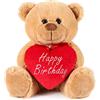 Brubaker Orsacchiotto Orso di Peluche con Scritta Happy Birthday su Un Cuore di Peluche - 25 cm di Altezza