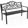 COSTWAY Panca da Giardino in Metallo Vintage, Panchina da Esterno con Schienale Decorato, Panchina da Giardino 2-3 Posti per Cortile e Terrazza, 128 x 62 x 89 cm, Nero