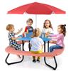 COSTWAY Tavolo da Picnic per Bambini con 8 Posti 125 × 125 × 100-160 cm, Tavolino Bambini in HDPE con Ombrellone Regolabile e Pieghevole, Struttura in Metallo e 4 Panchine (tavolo blu)