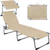Montafox Lettino Prendisole Tettucio 195 x 59 x 32 cm Sedia Sdraio Mare Piegvole Leggero Schienale Regolabile Parasole Terrazzo Piscina Giardino, Colore:Taupe