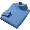 Generic Maglione a collo alto da uomo in 100% cashmere di visone, casual, termico, tinta unita, lavorato a maglia, Blu foschia, L