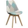 Totò Piccinni Sedia FUTURA con cuscino imbottito e gambe in LEGNO di faggio dal desing scandinavo (1, Tessuto Patchwork Sky)