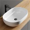 Planetmöbel Aquil Deluxe Lavabo ovale | Lavabo da appoggio per bagno e WC degli ospiti | Lavabo a mano senza foro per rubinetto e troppopieno, bianco, 60 x 40 x 15 cm