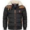 Geographical Norway Abramovitch Men Distribrands - Giacca calda con cappuccio in pelliccia, da uomo, a maniche lunghe, fodera antivento invernale, parka da uomo, stile casual (S, colore: nero), Nero ,