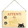 Flores Targa in Legno Decorativa ATTENTI AL GATTO, cartello attenti al gatto, targhetta ironica