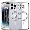 Phoona Cover Placcatura iPhone 14 Pro 6,1 Pollici, Obiettivo Fotocamera Protezione Completa 2 × Vetro Temperato, MagSafe Ricarica Wireless, Protezione Militare, Argento