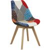 Totò Piccinni Sedia FUTURA con cuscino imbottito e gambe in LEGNO di faggio dal desing scandinavo (1, Tessuto Patchwork Party)