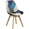 Totò Piccinni Sedia FUTURA con cuscino imbottito e gambe in LEGNO di faggio dal desing scandinavo (1, Tessuto Patchwork Moon)