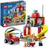 LEGO Caserma dei vigili del fuoco e camion dei pompieri della città 60375, gioco di finta caserma dei pompieri con minifigure dei vigili del fuoco, giocattoli educativi per bambini, ragazzi e ragazze,
