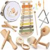 Atoylink Faggio Strumenti Musicali Bambini, 7 Pezzi Set Montessori Strumenti Musicali in Legno con Xilofono Tamburello Maracas Triangolo, Giochi Montessori Educativo in Legno per Bambini 1 2 3 Anno