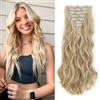 Dcbaboo Extension con clip in extension, capelli ondulati, 7 pezzi, 50 cm, extension per capelli ondulati come capelli veri, ricci sintetici, lunghi, biondo sabbia e biondo sbiancante