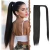 Mulaibdin Coda Capelli Extension Lisci, Code Finte per Capelli Marrone Scuro, Capelli Finti Donna Coda, Extension Capelli Lunghi 60cm, Coda di Cavallo Extensions