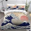 TAKOLI Copripiumino Matrimoniale Onde Mare Motivo Onde Set Biancheria da Letto Stile Giapponese Copriletto e copricuscino Hokusai, Giappone con 2 Federa in Microfibra