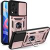 UPLAI Cover per Xiaomi Redmi Note 11 Pro+ Plus 5G, Ultra Sottile Antiurto Armatura Custodia con Diapositiva Telecamera Cover e Magnetica Supporto Squillo, PC+TPU Durevole Caso.Oro rosa