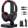 YGiTK Cuffie Wireless per la TV con Stazione di Ricarica, Trasmettitore RF a 2,4 GHz,Cuffie Over-Ear con Cavo Ottico da 3,5 mm,Portata di 33 Metri e Batteria Ricaricabile