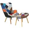 BUYBUY Poltrona serie Picasso in legno con seduta in spugna ricoperta con stoffa in stile patchwork, piedi in legno di faggio e metallo + poggiapiedi nello stesso stile PIC008