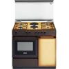 De Longhi Cucina a Gas 4 Fuochi + 2 Piastre Forno Elettrico con Grill Larghezza x Profondità 86x50 cm con Coperchio e Vano portabombola colore Coppertone - SEK 8542 N Linea Smart